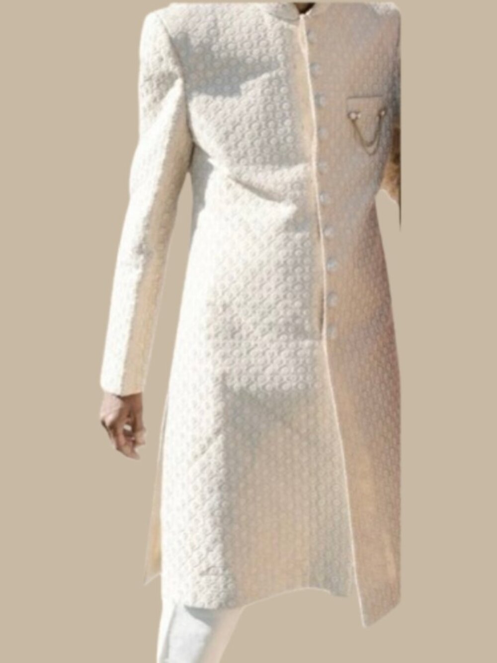 Beige ivory cream Embroidered Indian Wedding Sherwani Groom Traditional Regal